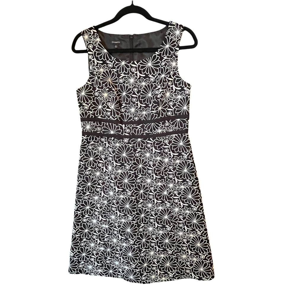 Talbots Sheath Dress Womens 8 Black White Floral Embroidered Linen Blend‎ Preppy